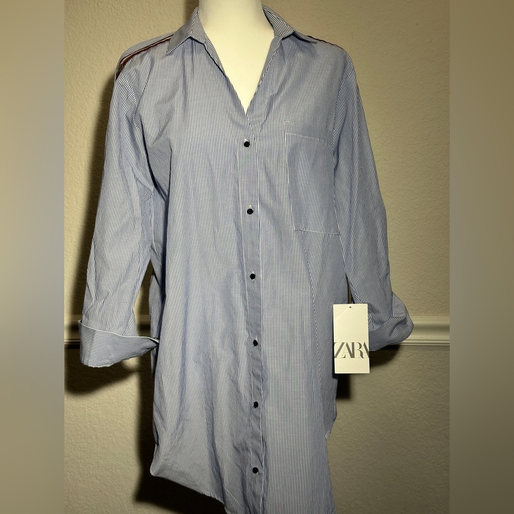 Zara Blue & White Striped Dress Size Xs NWT